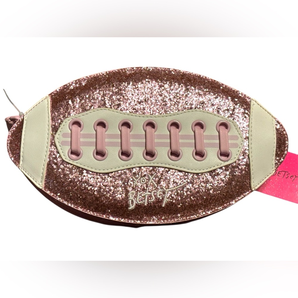 NWT•Betsey Johnson Blush Pink Glitter Kitschy Football🏈bag - Picture 2 of 10